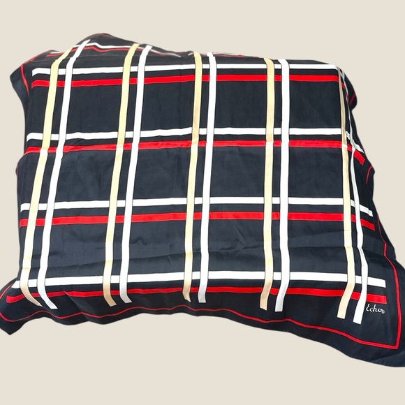 Echo Vintage Classic Elegant Navy , Red ,Gold Plaid‎ Scarf - Picture 2 of 9